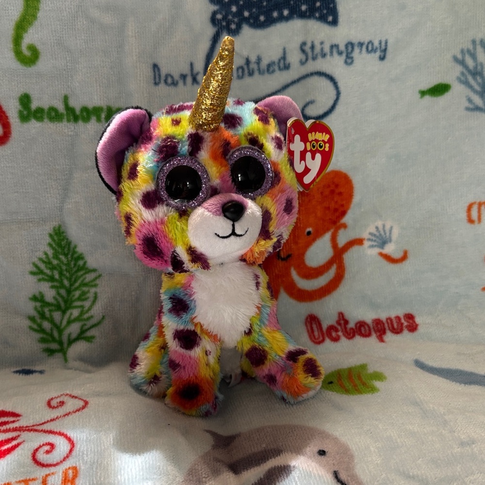 Ty Beanie Boo Multicolor Leopard Unicorn Plush